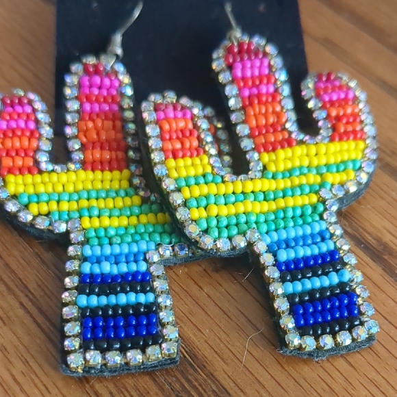 `🌈Colorful Beaded Cactus Earrings - Picture 2 of 5